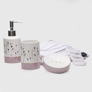 Cyber Monday 2025 50 Set De Baño + Cortina - Morado Hojas