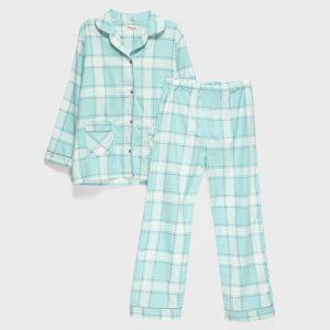 Pijama Franela Mujer Turquesa Escocesa