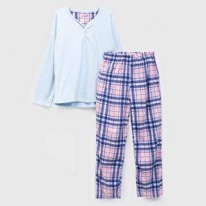 Pijama Polar Escoces Mujer Celeste