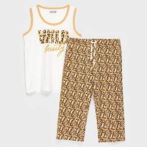 Pijama Mujer Estampado Largo Naranjo